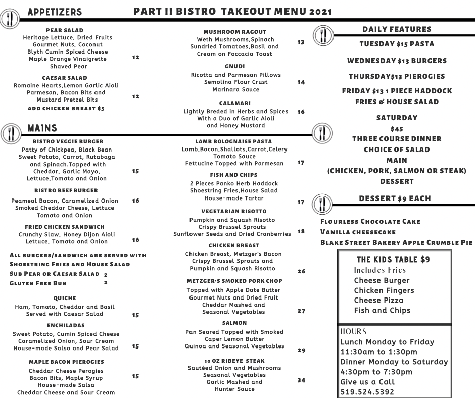 Our Menus Part II Bistro