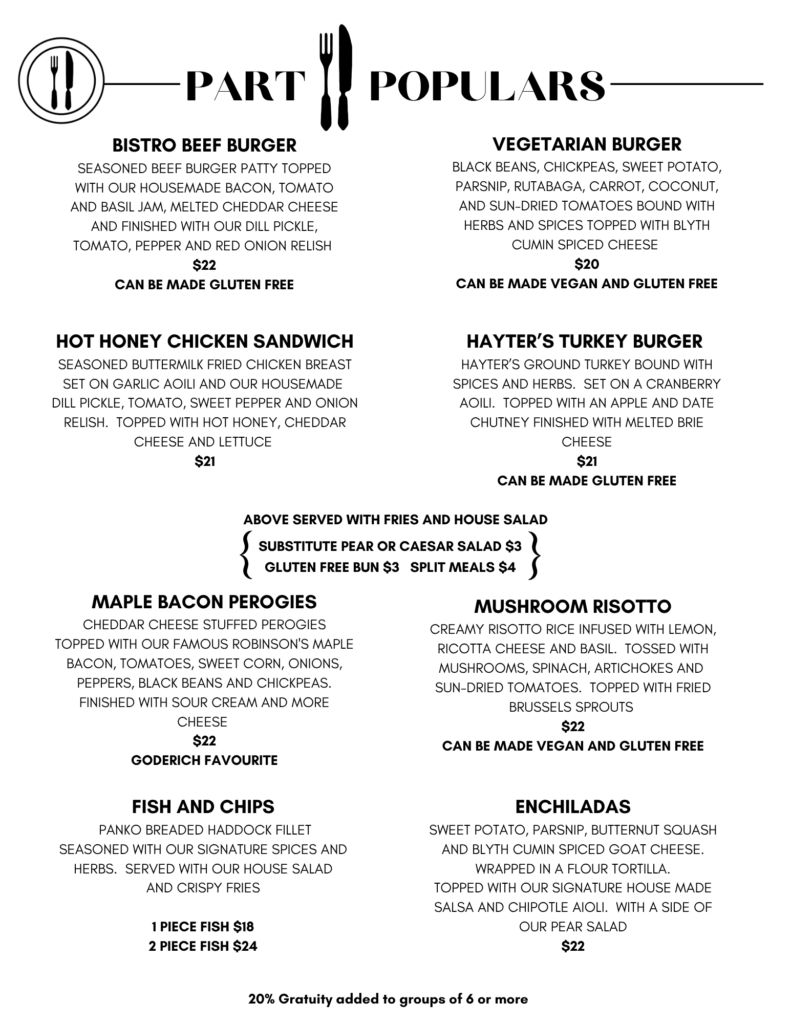 Part II Bistro Populars Menu